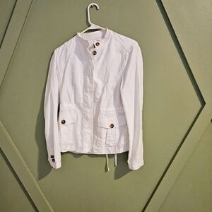 Talbots white crop linen jacket sz sm